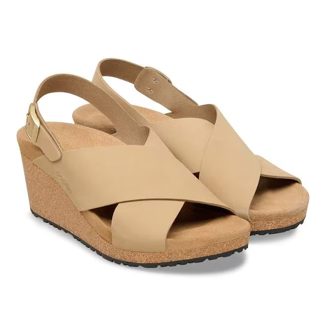 Birkenstock Women's Samira Wedge Sandal in Sandcastle Nubuck