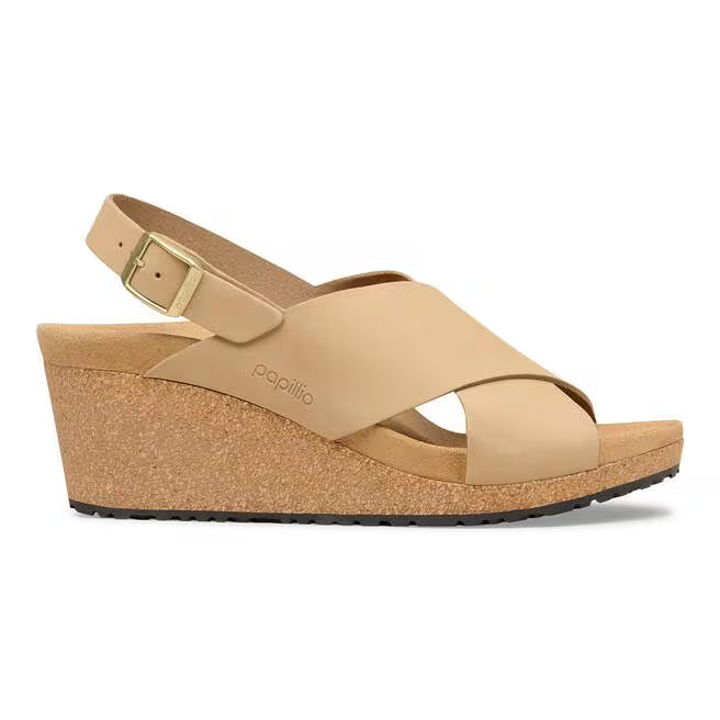 Birkenstock Women's Samira Wedge Sandal in Sandcastle Nubuck
