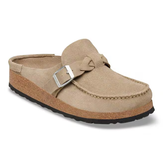 Birkenstock Women's Buckley Braided Slip On Clog in Taupe Suede