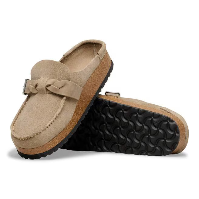 Birkenstock Women's Buckley Braided Slip On Clog in Taupe Suede