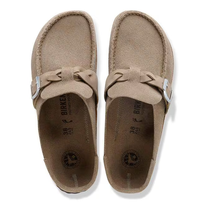Birkenstock Women's Buckley Braided Slip On Clog in Taupe Suede