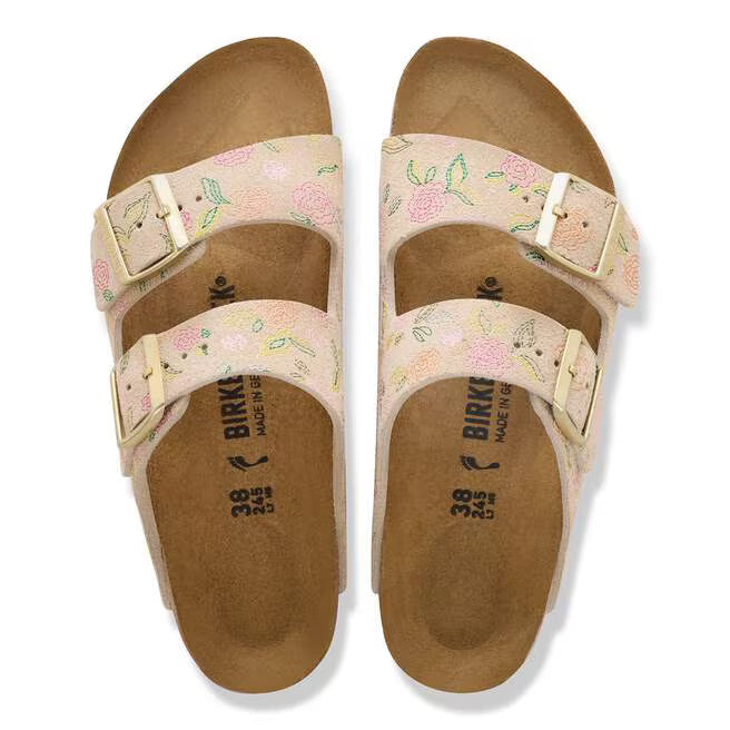 Birkenstock Women's Arizona Suede Leather Sandal in Sandcastle Flower Print