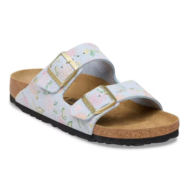 Birkenstock Women's Arizona Suede Leather Sandal (Baby Blue Flower Print)