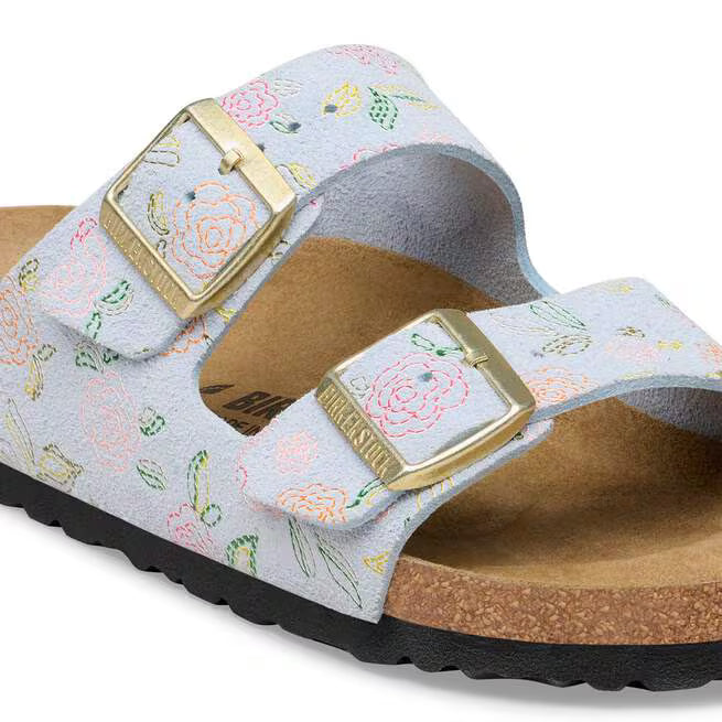 Birkenstock Women's Arizona Suede Leather Sandal (Baby Blue Flower Print)