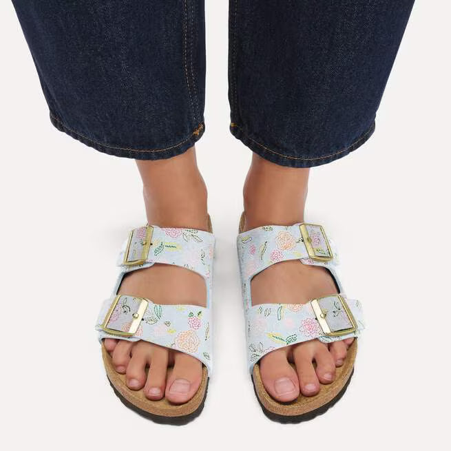 Birkenstock Women's Arizona Suede Leather Sandal (Baby Blue Flower Print)