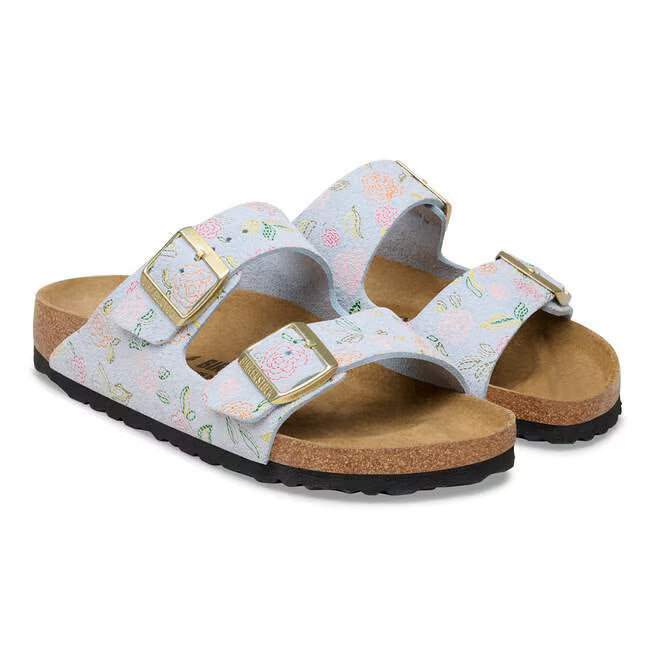 Birkenstock Women's Arizona Suede Leather Sandal (Baby Blue Flower Print)