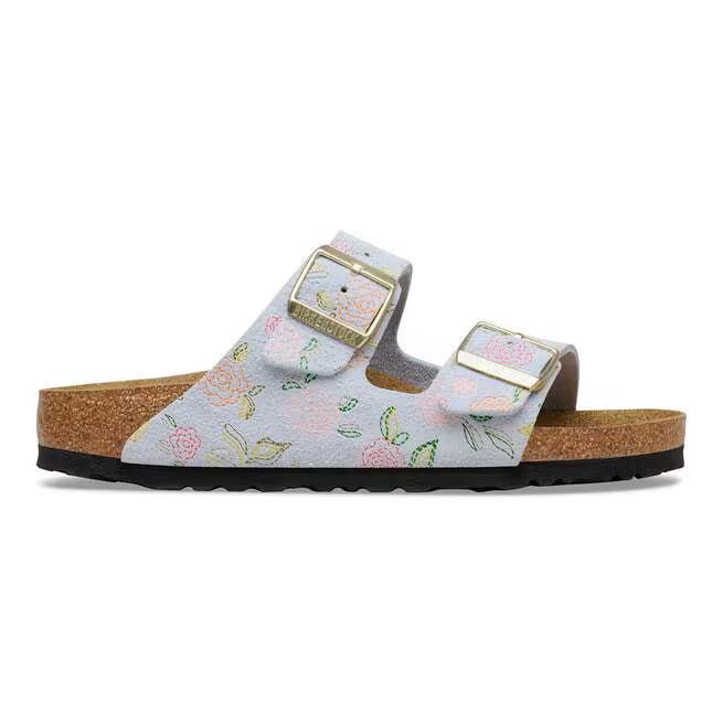 Birkenstock Women's Arizona Suede Leather Sandal (Baby Blue Flower Print)