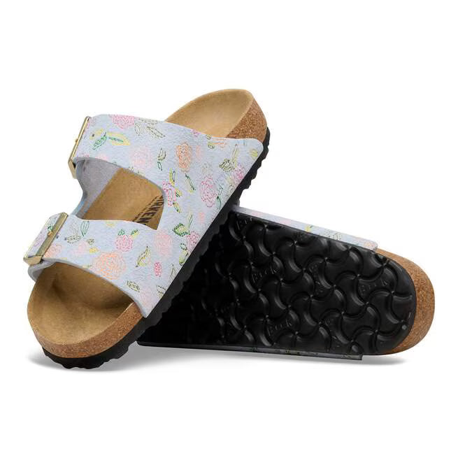 Birkenstock Women's Arizona Suede Leather Sandal (Baby Blue Flower Print)