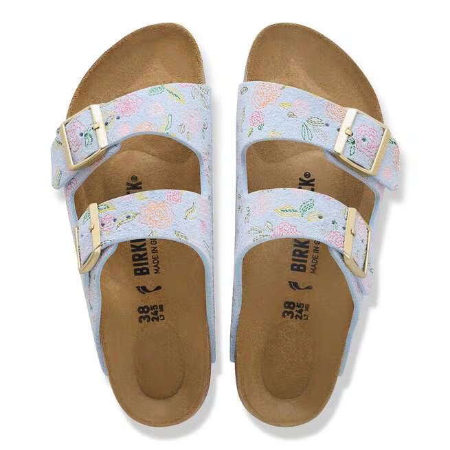Birkenstock Women's Arizona Suede Leather Sandal (Baby Blue Flower Print)