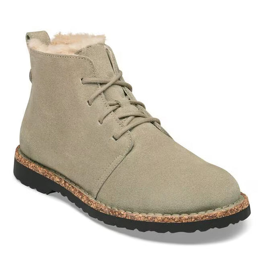 Birkenstock Women's Uppsala Mid Shearling Lace Suede Leather Boot in Taupe