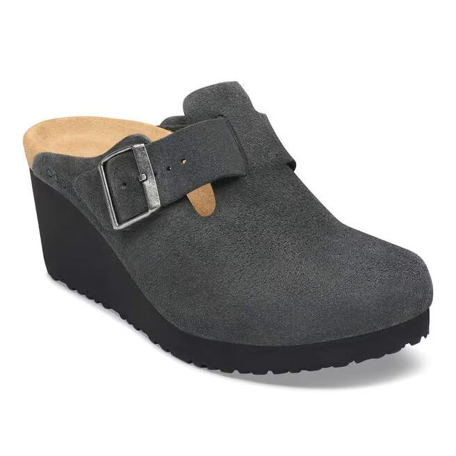 Birkenstock Women's Fanny Suede Wedge Clog in Charcoal/Black