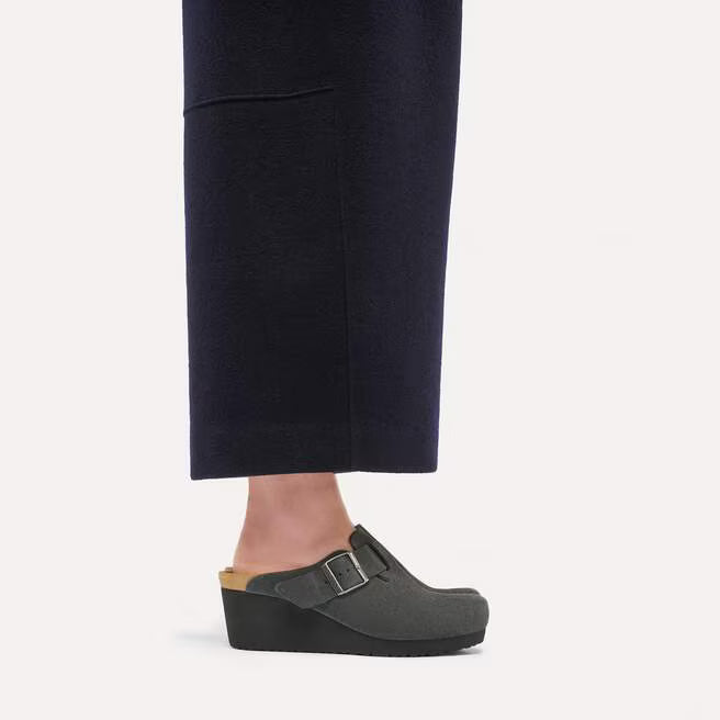 Birkenstock Women's Fanny Suede Wedge Clog in Charcoal/Black