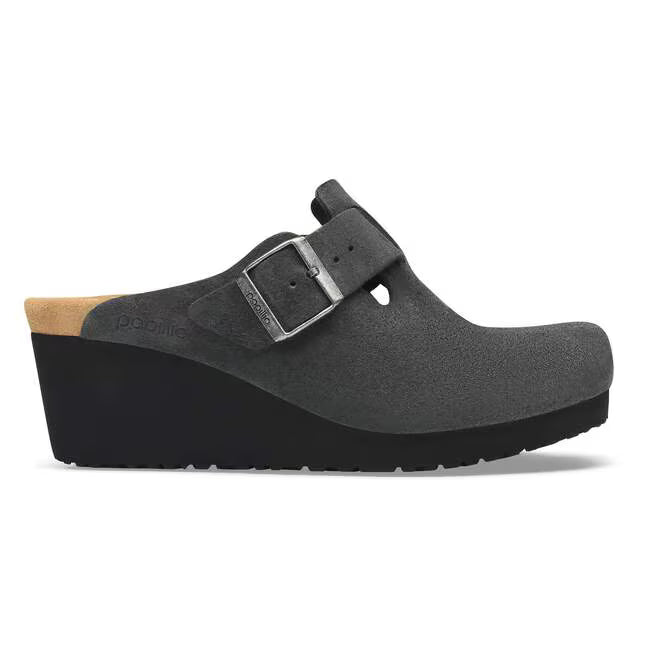 Birkenstock Women's Fanny Suede Wedge Clog in Charcoal/Black