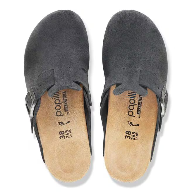 Birkenstock Women's Fanny Suede Wedge Clog in Charcoal/Black