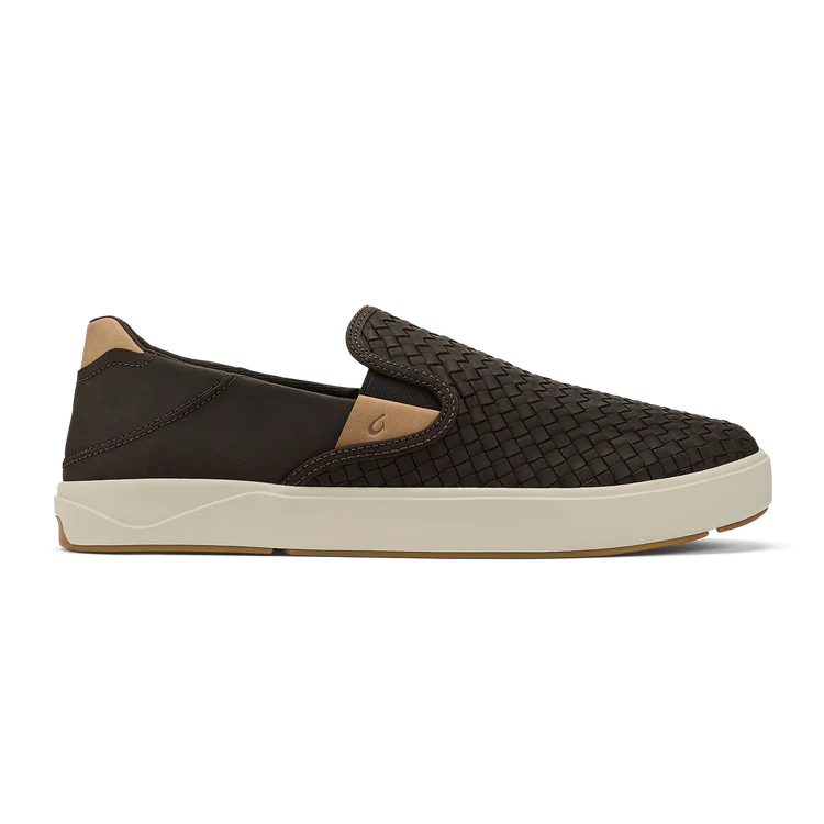 OluKai Men's Laeʻahi Lauhala Slip On Woven Leather Shoes in Dark Java