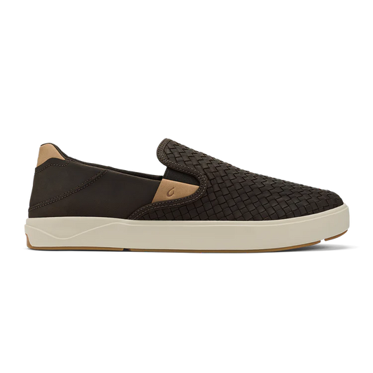 OluKai Men's Laeʻahi Lauhala Slip On Woven Leather Shoes in Dark Java