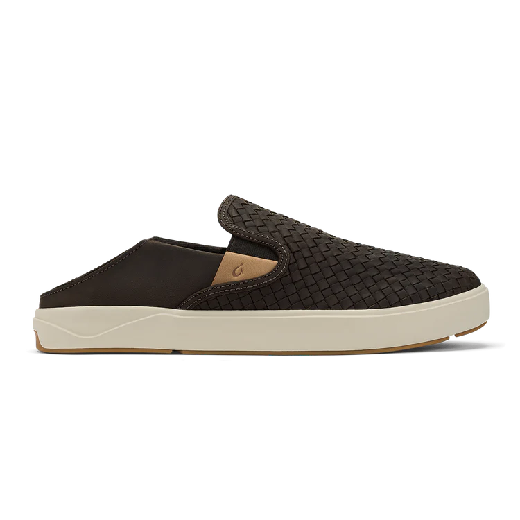OluKai Men's Laeʻahi Lauhala Slip On Woven Leather Shoes in Dark Java