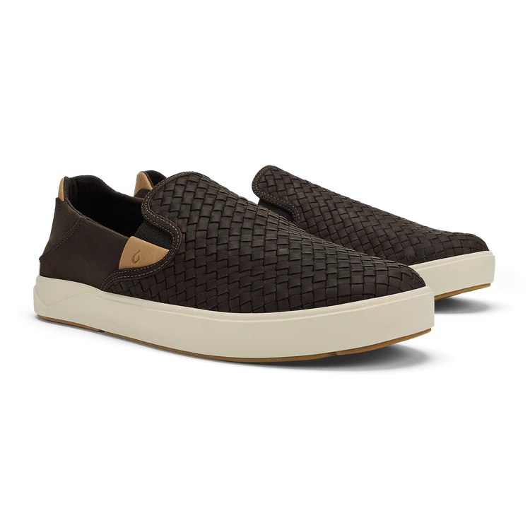 OluKai Men's Laeʻahi Lauhala Slip On Woven Leather Shoes in Dark Java
