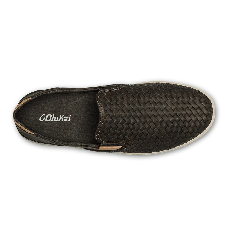 OluKai Men's Laeʻahi Lauhala Slip On Woven Leather Shoes in Dark Java