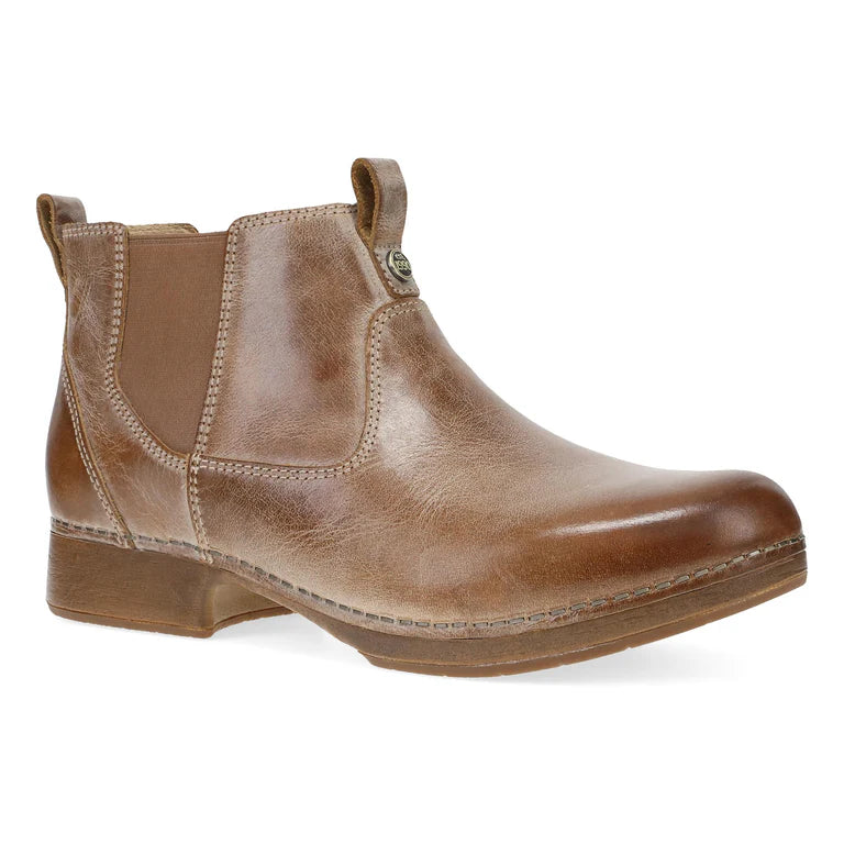 Dansko Women's Michele Pull On Leather Boot in Tan Waxy Brush Off