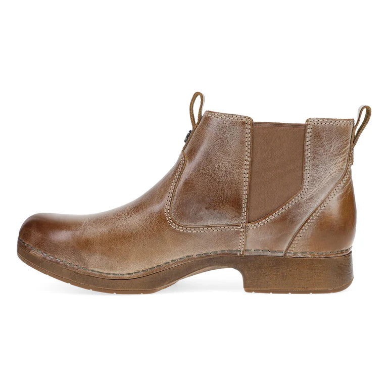 Dansko Women's Michele Pull On Leather Boot in Tan Waxy Brush Off