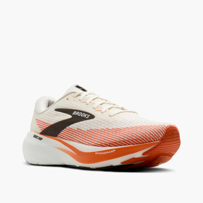 Brooks Men's Ghost Amp Sneaker in White/Tigerlily/Black