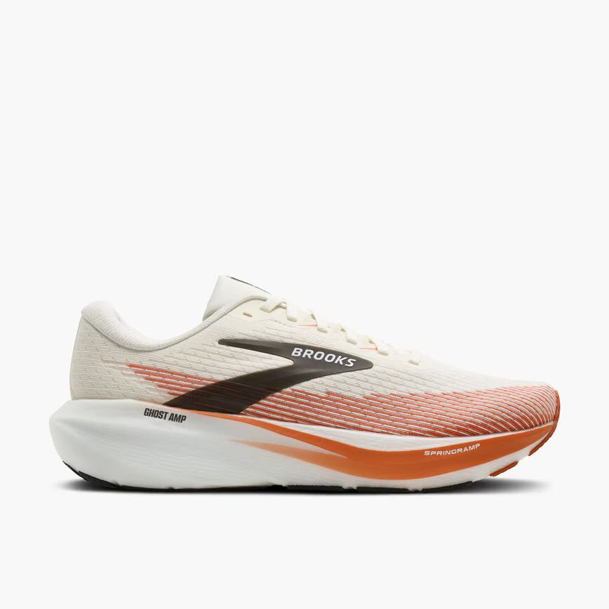 Brooks Men's Ghost Amp Sneaker in White/Tigerlily/Black
