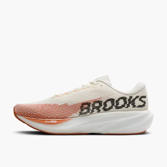Brooks Men's Ghost Amp Sneaker in White/Tigerlily/Black