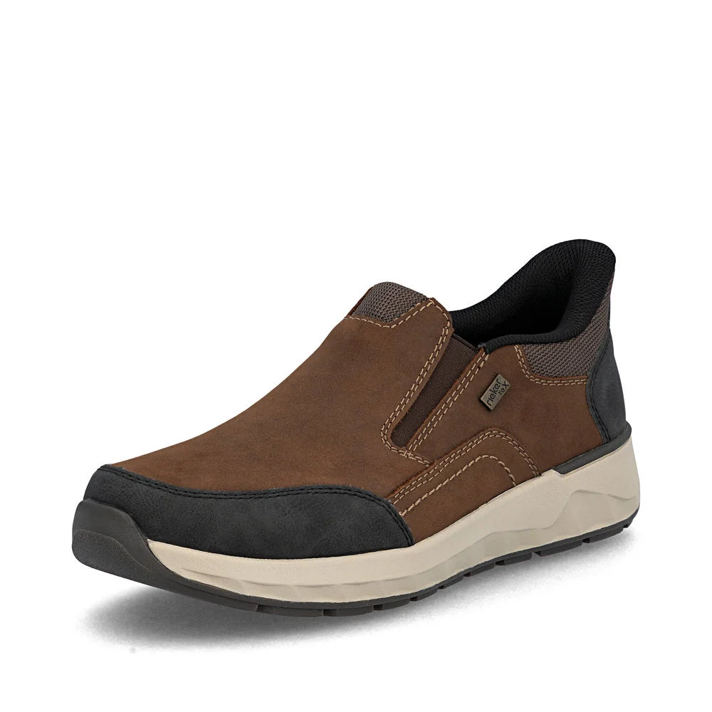 Rieker Men's Bruce 51 Waterproof Slip On Shoe in Brown Schwarz/Noce/Braun