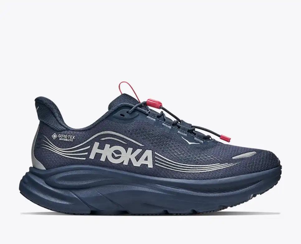Hoka Women's Clifton 11 GTX Waterproof Sneaker in Varsity Navy/Burnt Red
