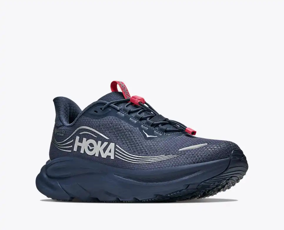 Hoka Women's Clifton 11 GTX Waterproof Sneaker in Varsity Navy/Burnt Red