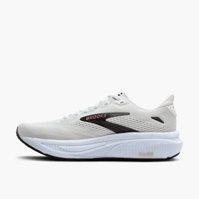 Brooks Women's Ghost 18 Sneaker in White/Black/Rose Gold