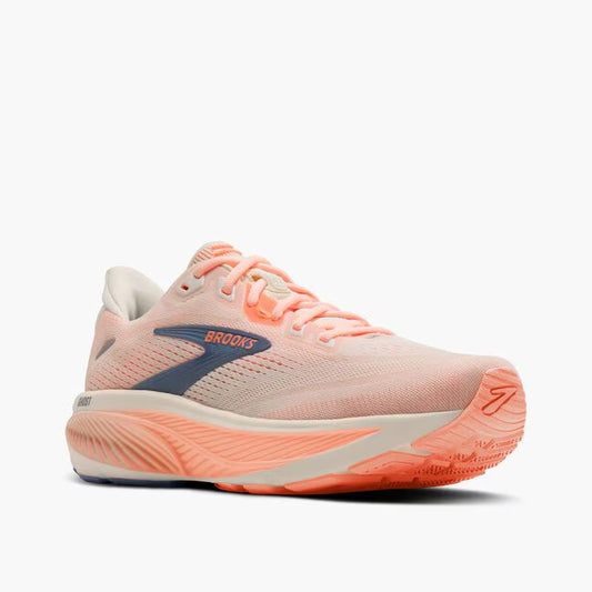 Brooks Women's Ghost 18 Sneaker in Star White/Cyber Peach/Grey