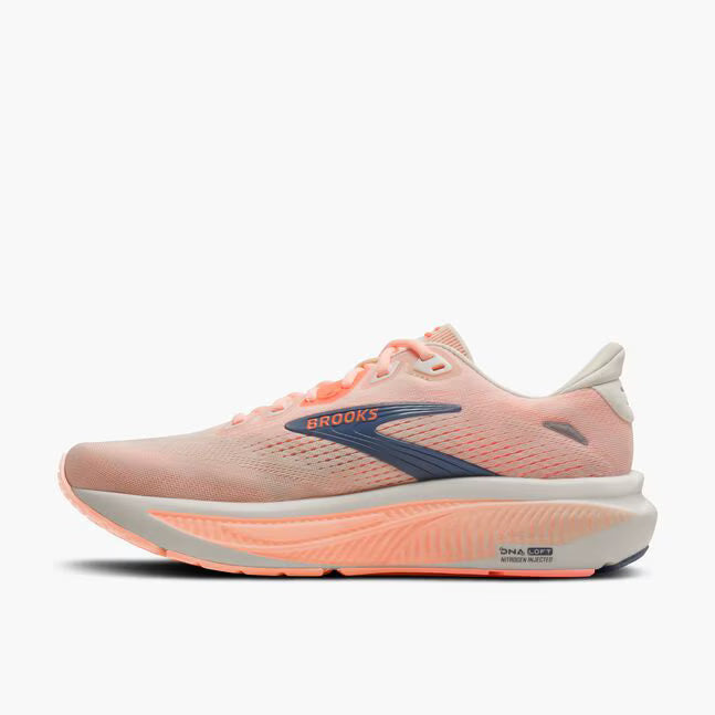 Brooks Women's Ghost 18 Sneaker in Star White/Cyber Peach/Grey
