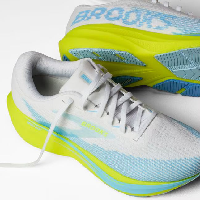 Brooks Women's Ghost Amp Sneaker in White/Blue/Nightlife