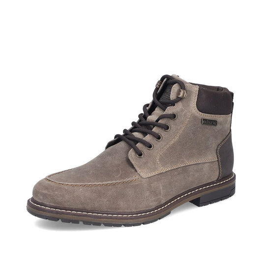 Rieker Men's Dimitri 44 Side Zip Lace Suede Boot in Taupe Pfeffer/Moro/Braun