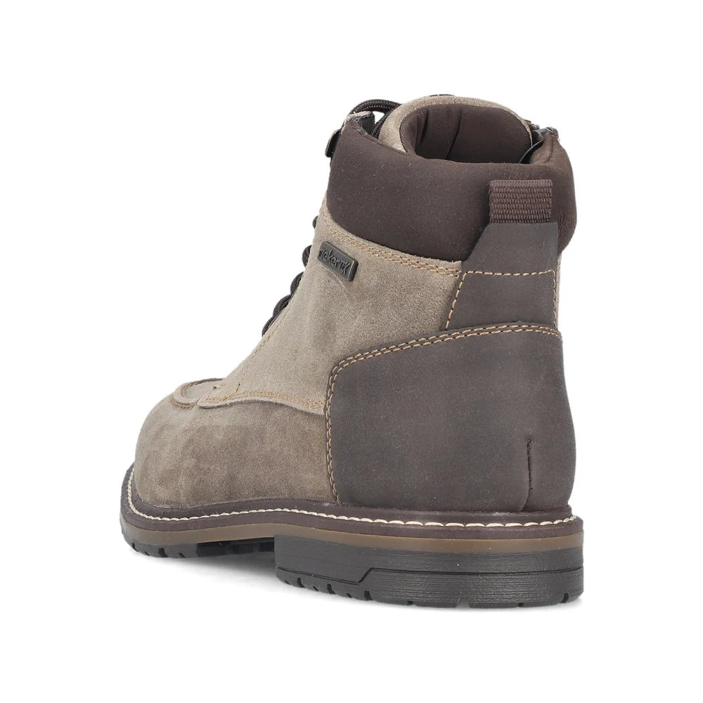 Rieker Men's Dimitri 44 Side Zip Lace Suede Boot in Taupe Pfeffer/Moro/Braun