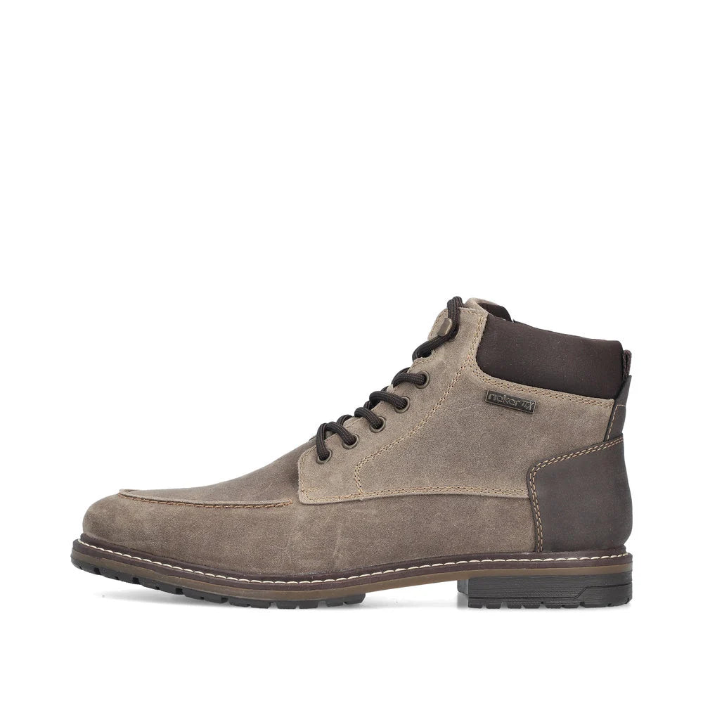 Rieker Men's Dimitri 44 Side Zip Lace Suede Boot in Taupe Pfeffer/Moro/Braun