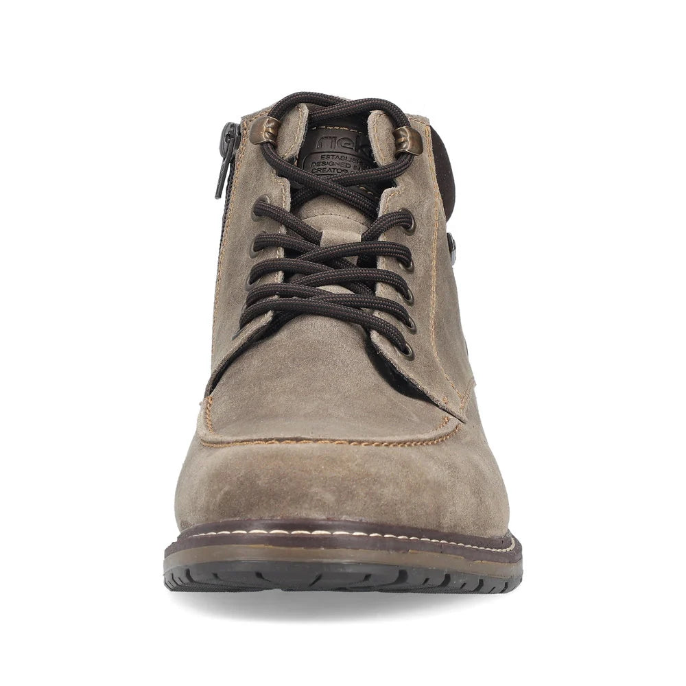 Rieker Men's Dimitri 44 Side Zip Lace Suede Boot in Taupe Pfeffer/Moro/Braun