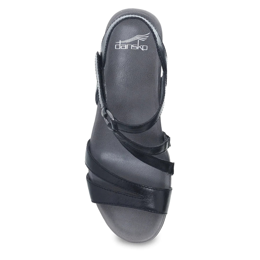 Dansko Women's Addyson Wedge Sandal in Black Glazed Leather