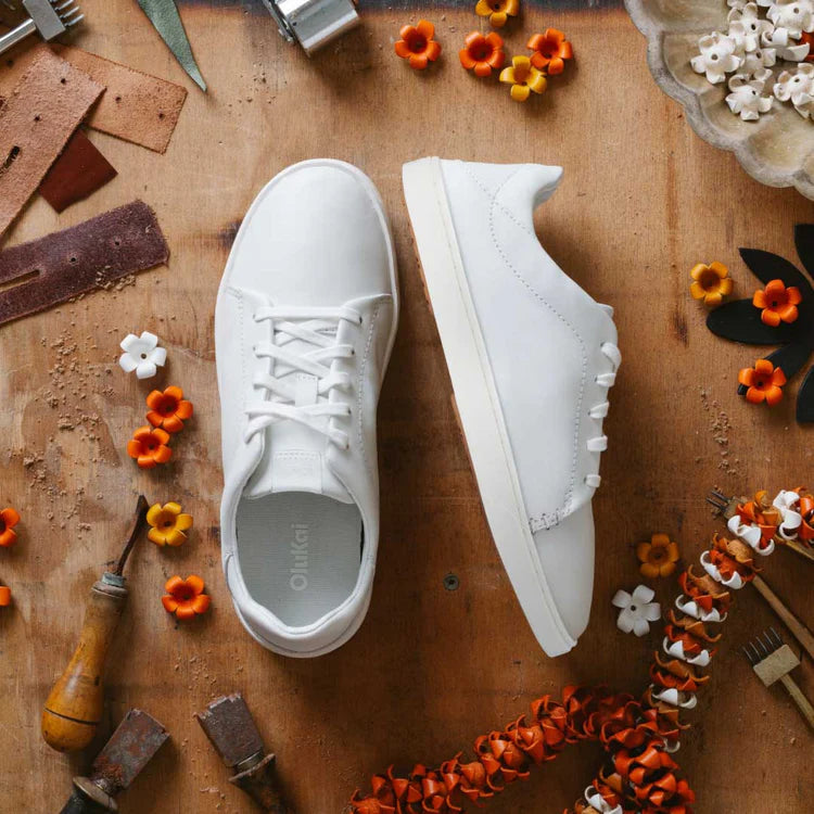 OluKai Women's Pehuea Lī ‘Ili Leather Sneaker in White