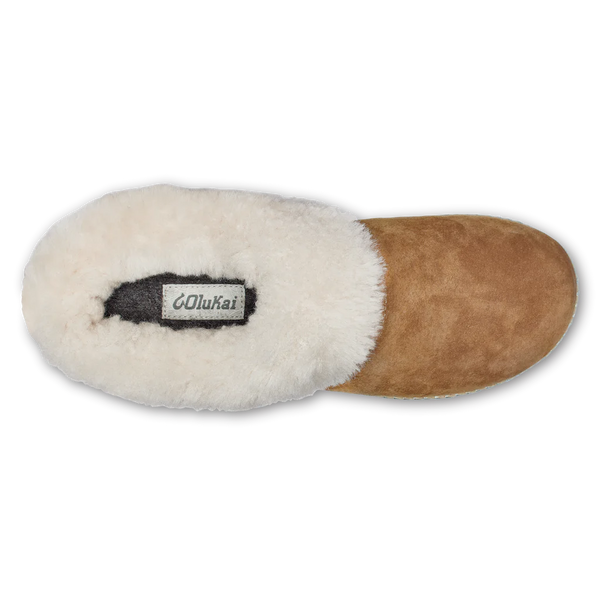 OluKai Women's Ku'i Shearling Lined Slip On Clog Slipper in Tan