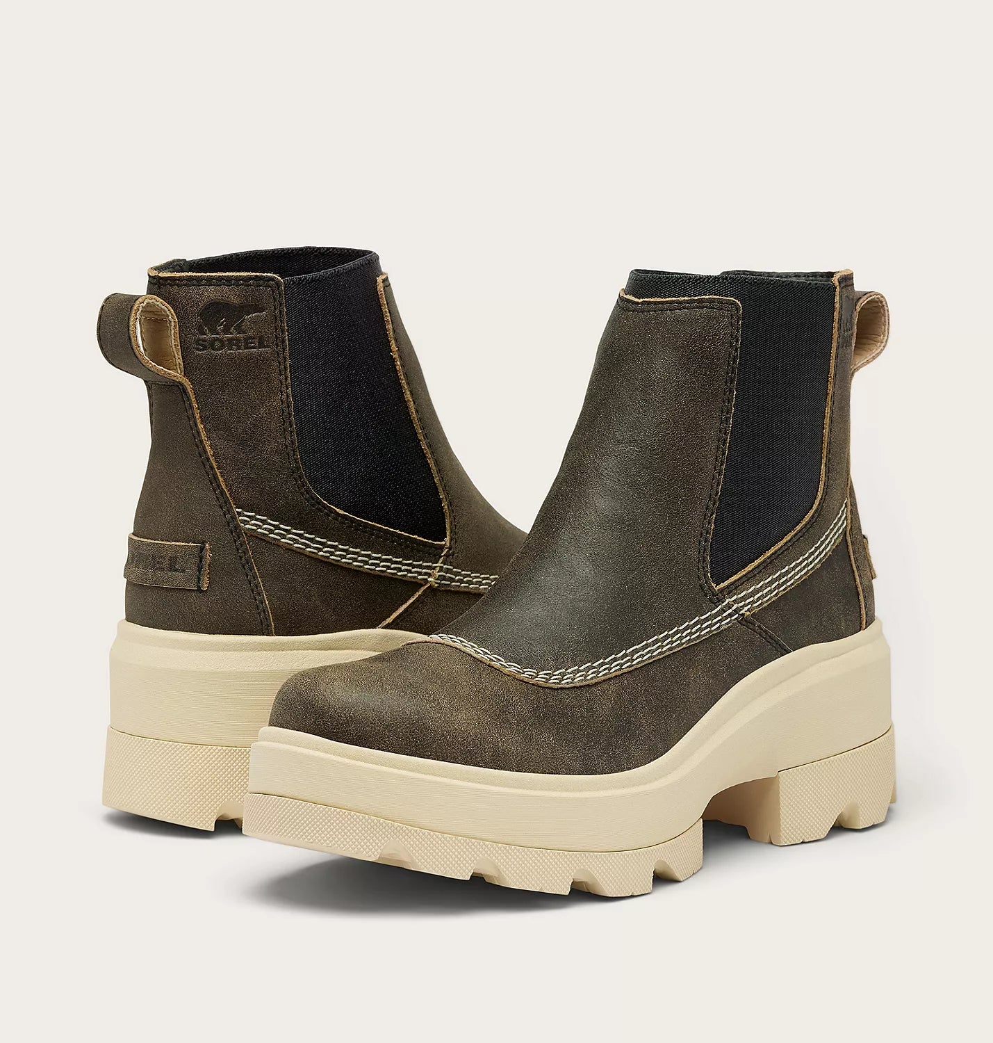 Sorel Women's Joan FRWD Chelsea Boot in Canoe/Bleached Ceramic