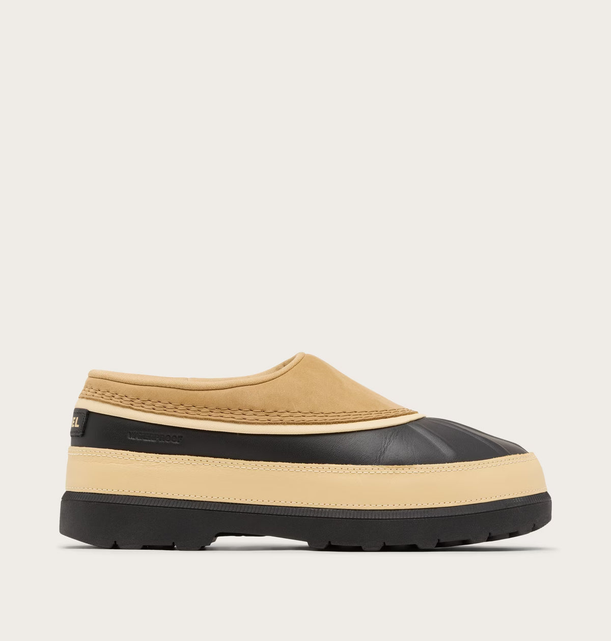 Sorel Women's Ambler Waterproof Slip On Clog in Caribou Buff/Black