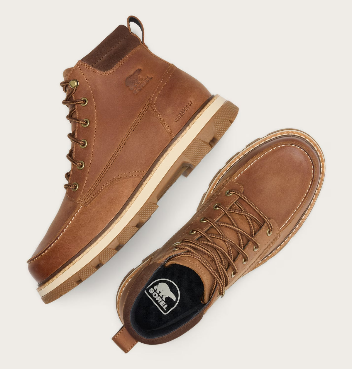 Sorel Men's Lark-47 Moc Toe Waterproof Boot in Velvet Tan/Tobacco