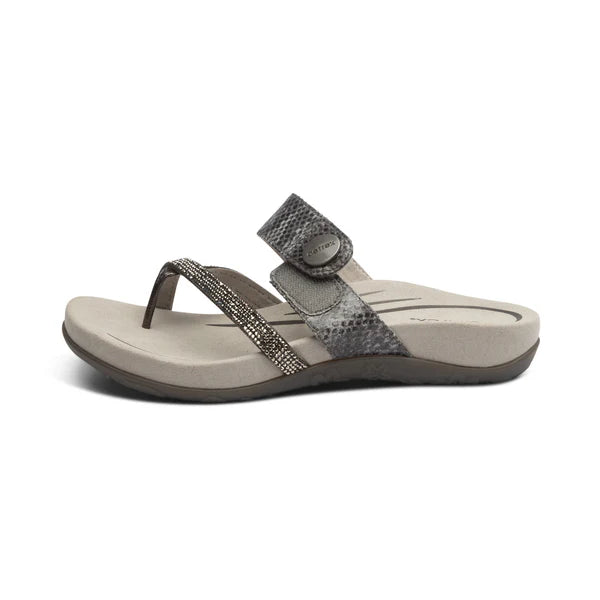 Aetrex Women's Izzy Adjustable Slide Sandal in Pewter Sparkle