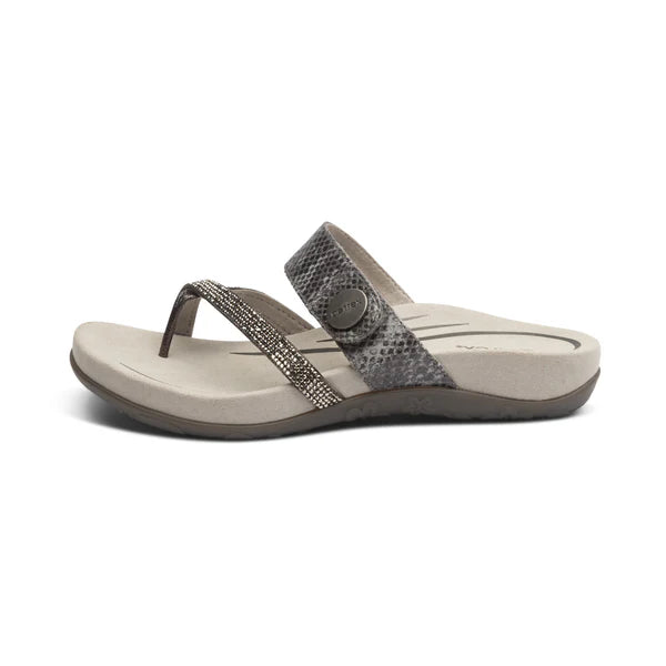 Aetrex Women's Izzy Adjustable Slide Sandal in Pewter Sparkle