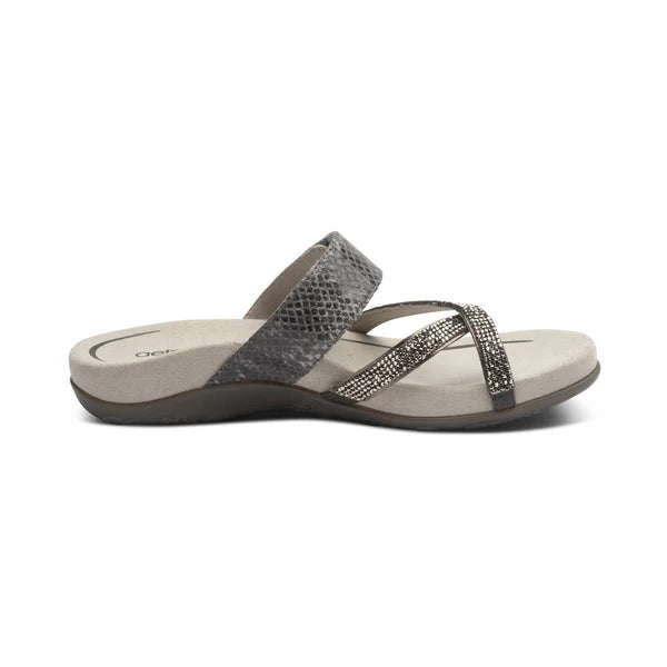 Aetrex Women's Izzy Adjustable Slide Sandal in Pewter Sparkle