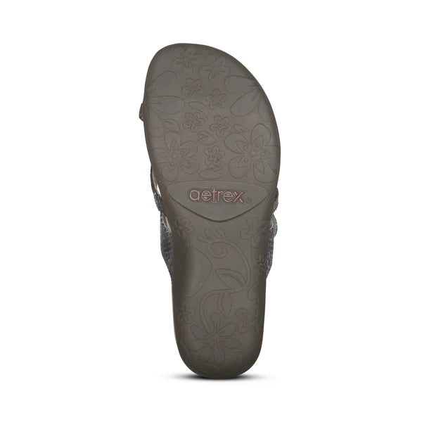 Aetrex Women's Izzy Adjustable Slide Sandal in Pewter Sparkle