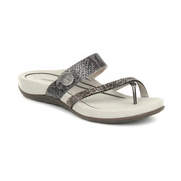 Aetrex Women's Izzy Adjustable Slide Sandal in Pewter Sparkle